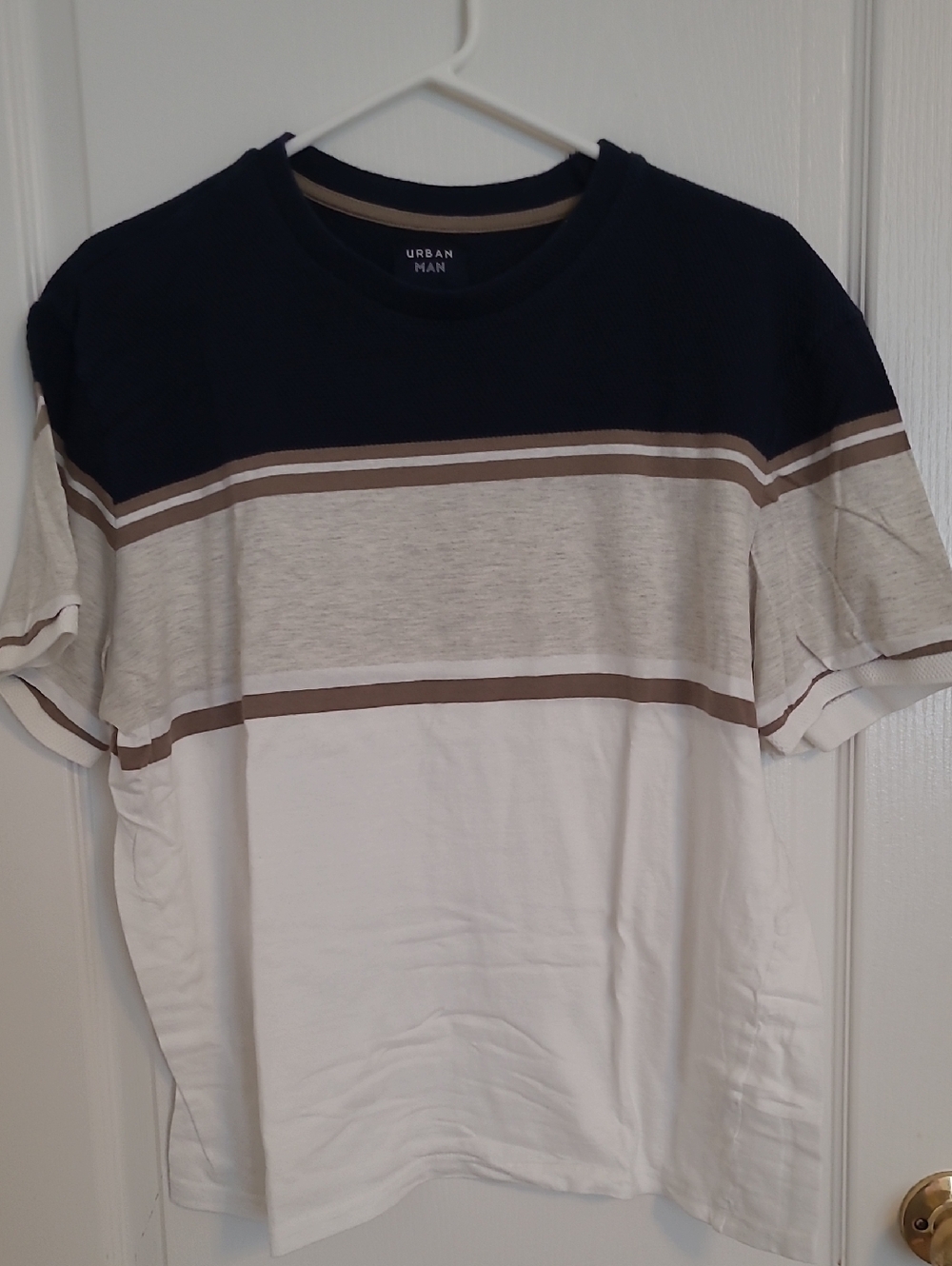 Urban Planet Navy, Brown & White Striped Short Sleeve Tee